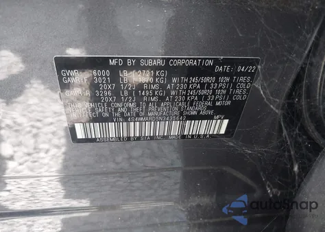 2022 Subaru Ascent Touring из США, поврежденный, VIN 4S4WMARD5N3435642